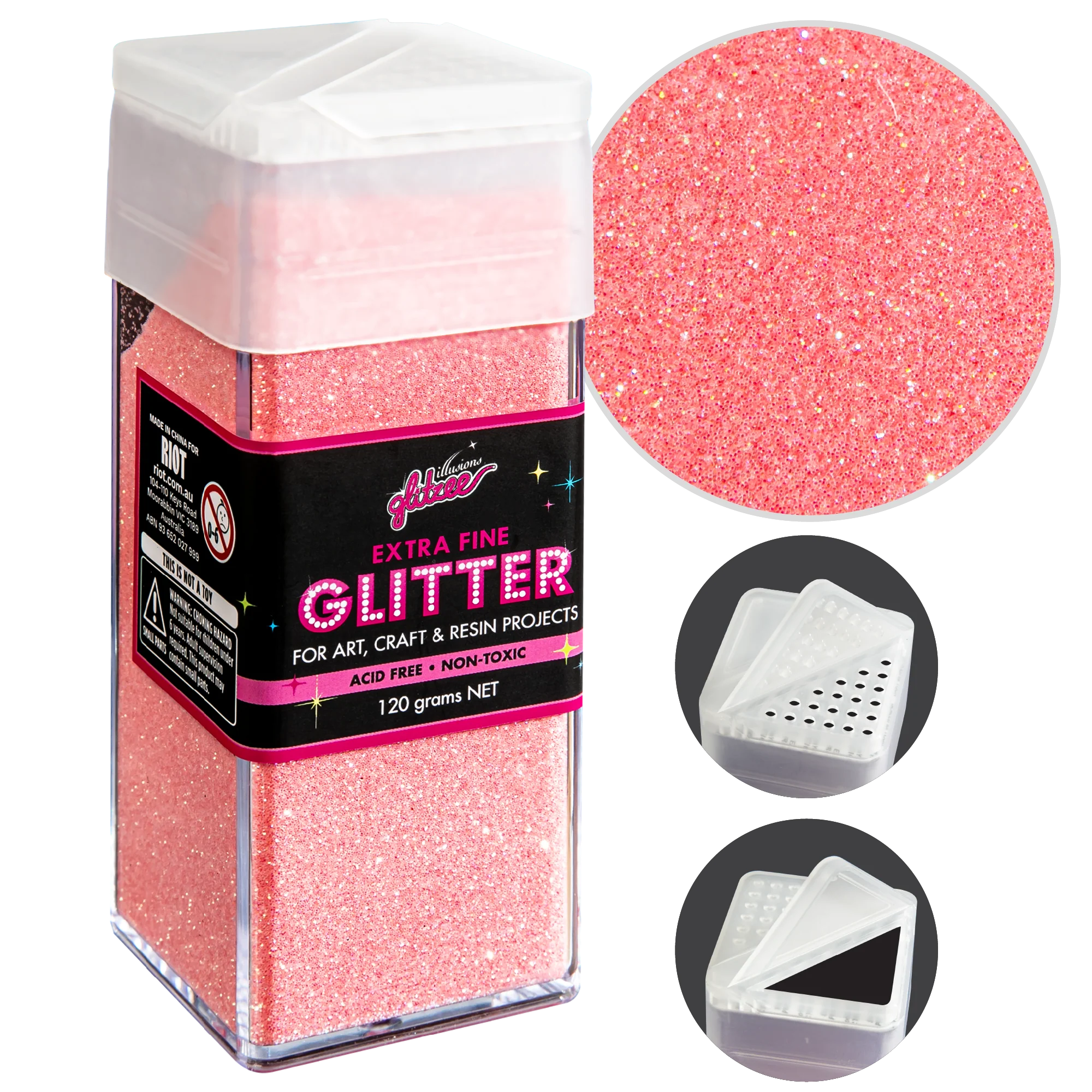 Illusions Extra Fine Ordinary Glitter 0.2mm-Pink (120g)