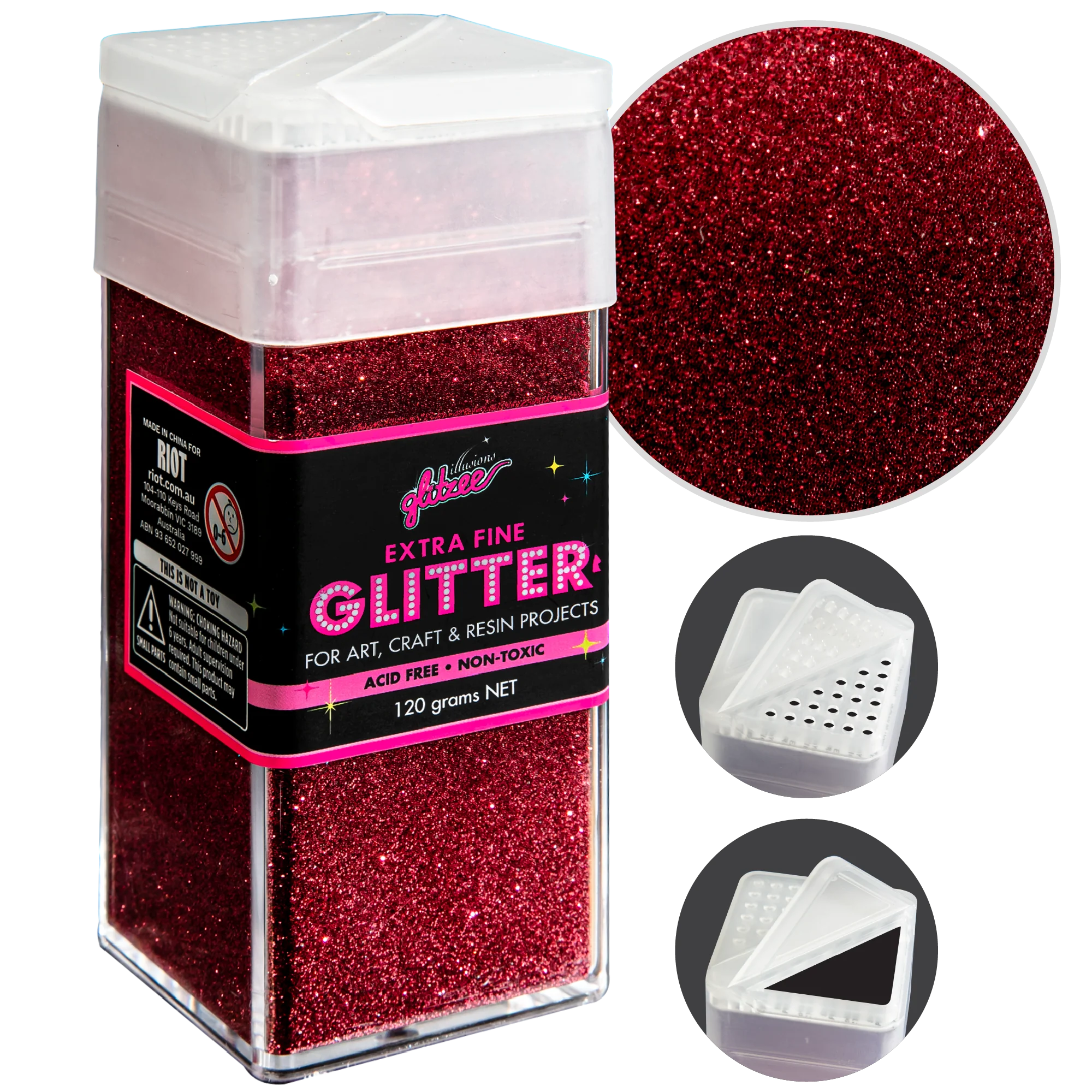Illusions Extra Fine Ordinary Glitter 0.2mm-Raspberry (120g)