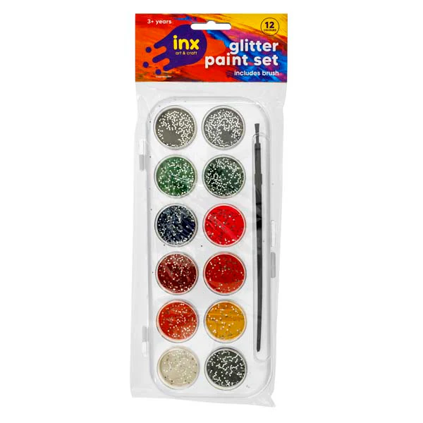 Inx Glitter Paint Set with Brush, 12 Colours