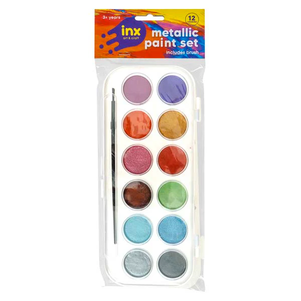 Inx Metallic Paint Set with Brush , 12 colours