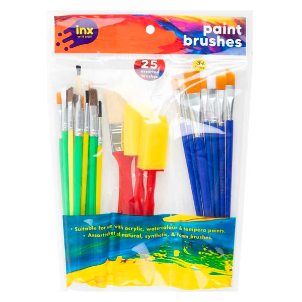 Inx Paint Brushes, Assorted Sizes, 25pcs