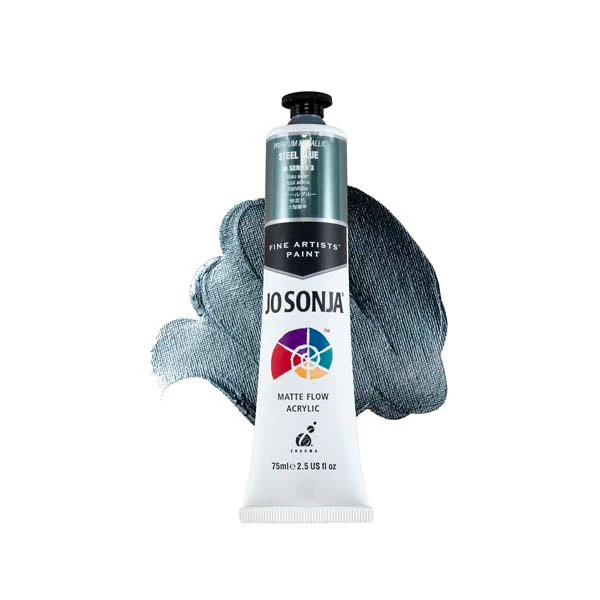 Jo Sonja's Matte Flow Acrylic Paint Metallic Steel Blue 75ml S3 - Image 2