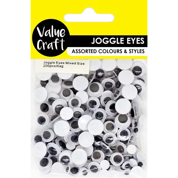 Joggle Eyes, Round,Assorted sizes, 200pk