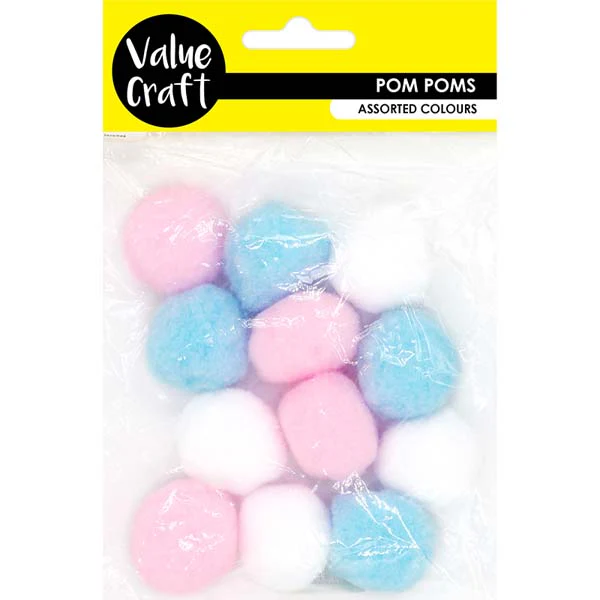 Jumbo Pom Poms, Assorted Pastels, 12pk