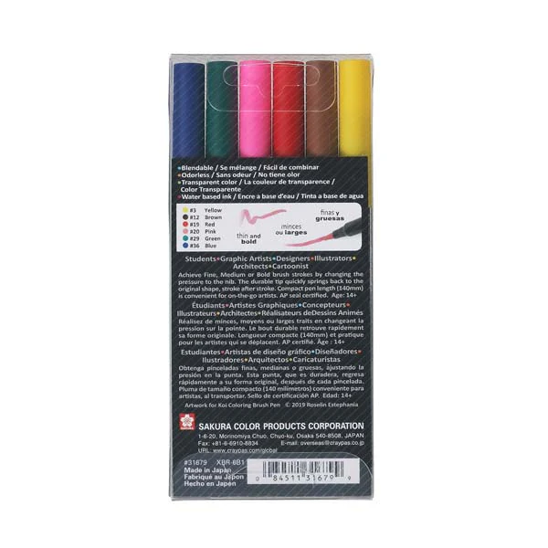 Koi Brush Pen, Set of 6, Basic Colours - Image 2