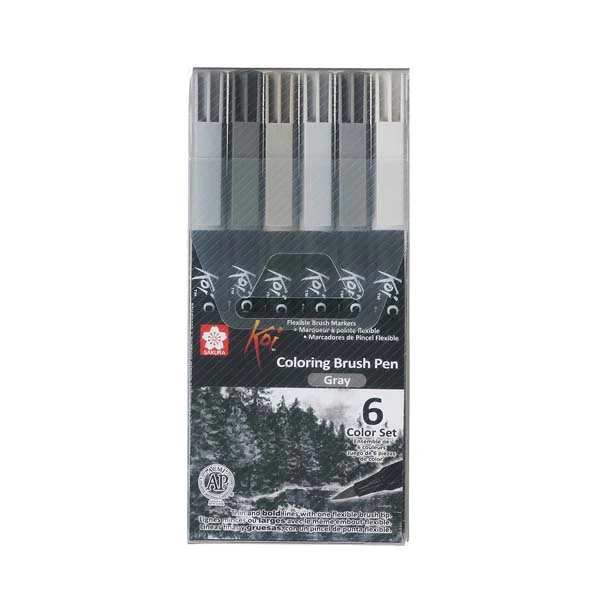 Koi Brush Pen, Set of 6, Grey