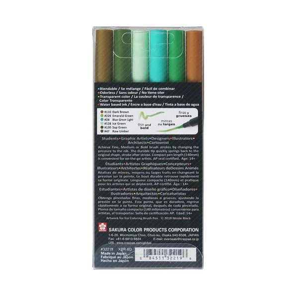 Koi Brush Pen, Set of 6, Nature Colours - Image 3