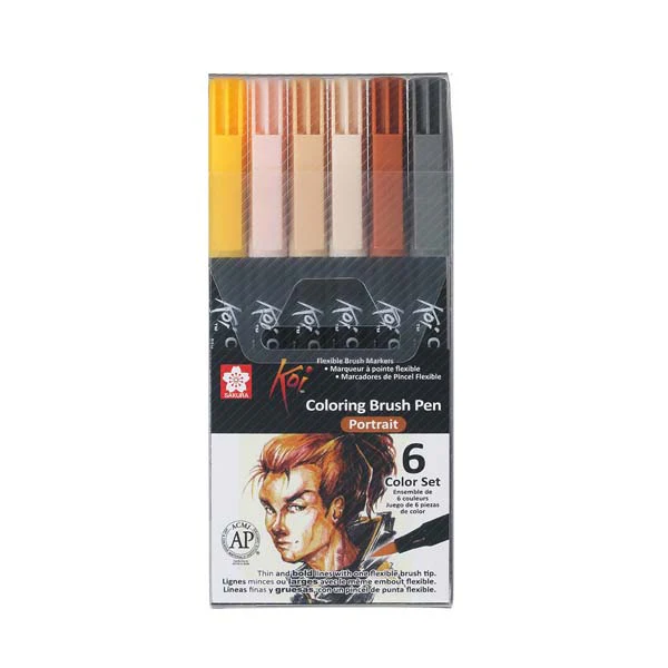 Koi Brush Pen, Set of 6. Potrait Colours