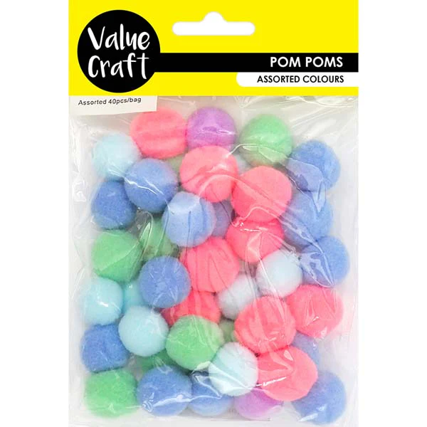 Large Pom Poms, Assorted Pastels, 40pk