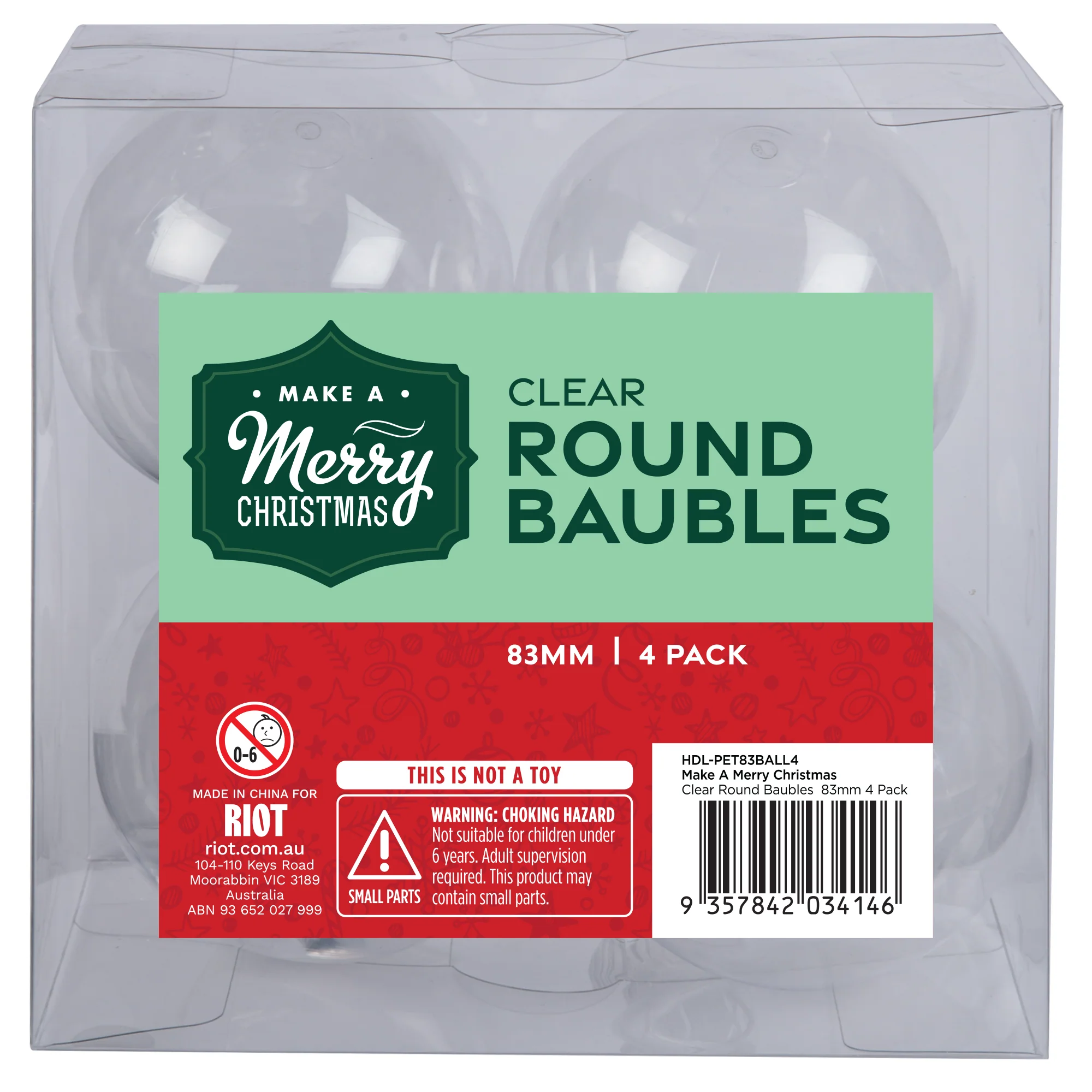 Make A Merry Christmas Clear Round Baubles 83mm 4 Pack - Image 4