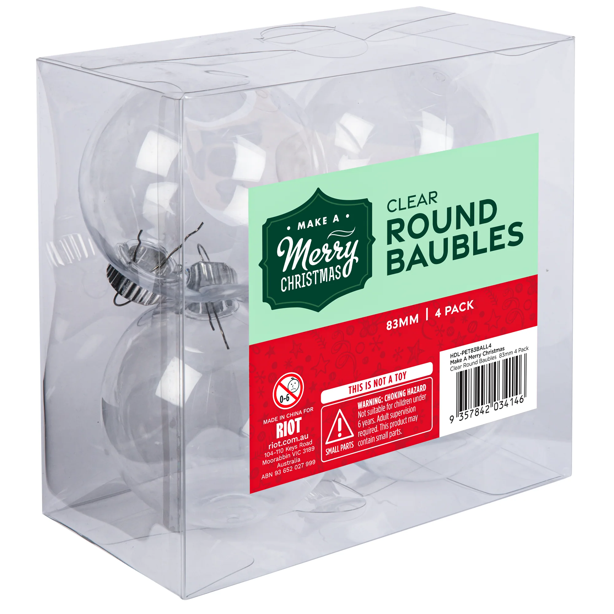 Make A Merry Christmas Clear Round Baubles 83mm 4 Pack - Image 5