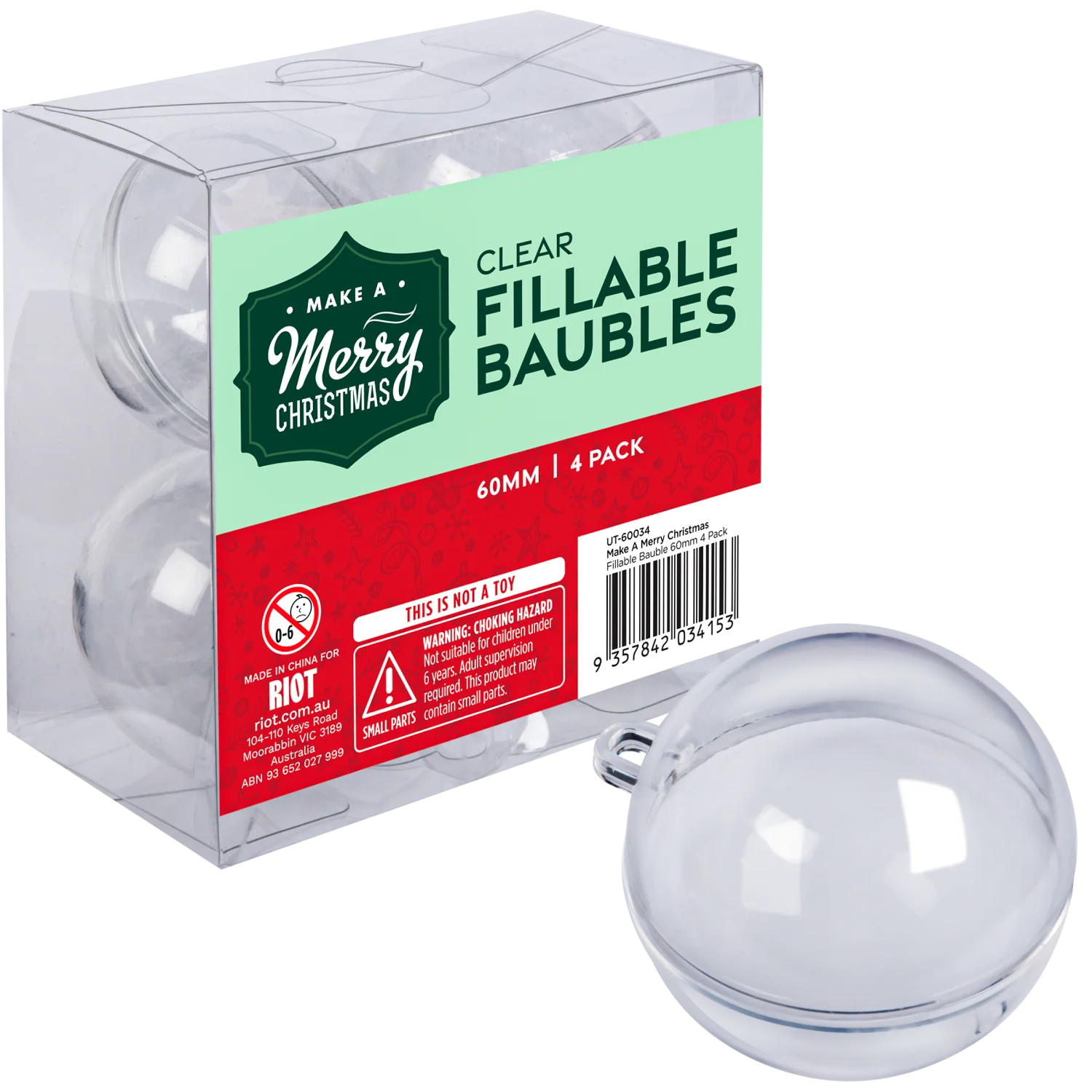Make A Merry Christmas Plastic Fillable Bauble 60mm 4 Pack