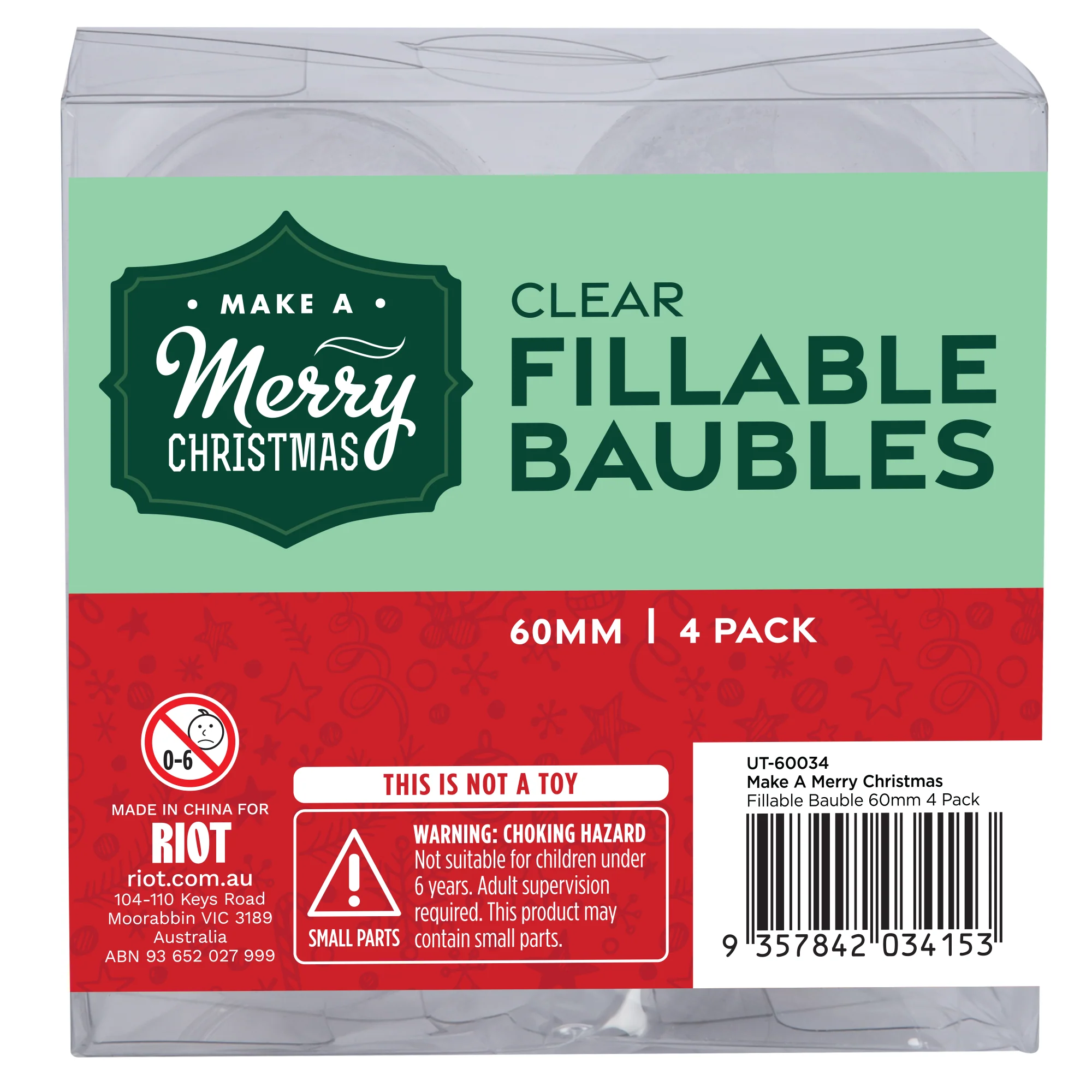 Make A Merry Christmas Plastic Fillable Bauble 60mm 4 Pack - Image 4