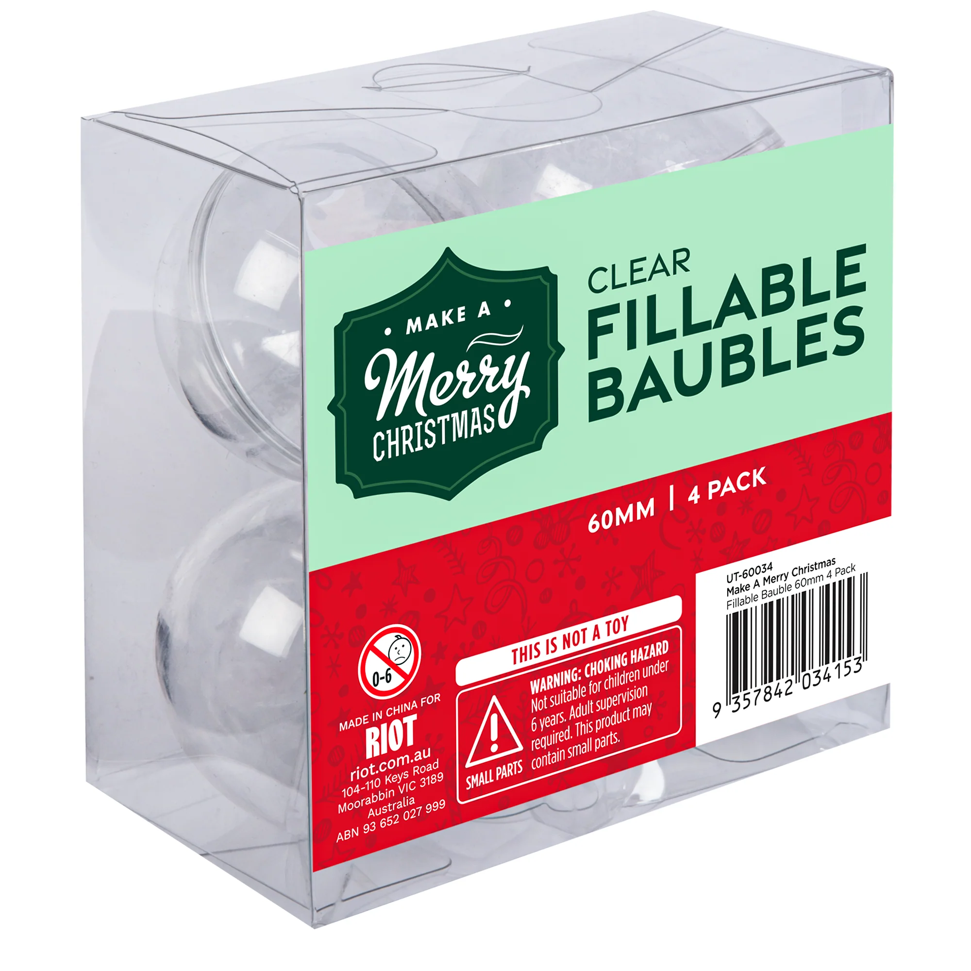 Make A Merry Christmas Plastic Fillable Bauble 60mm 4 Pack - Image 5