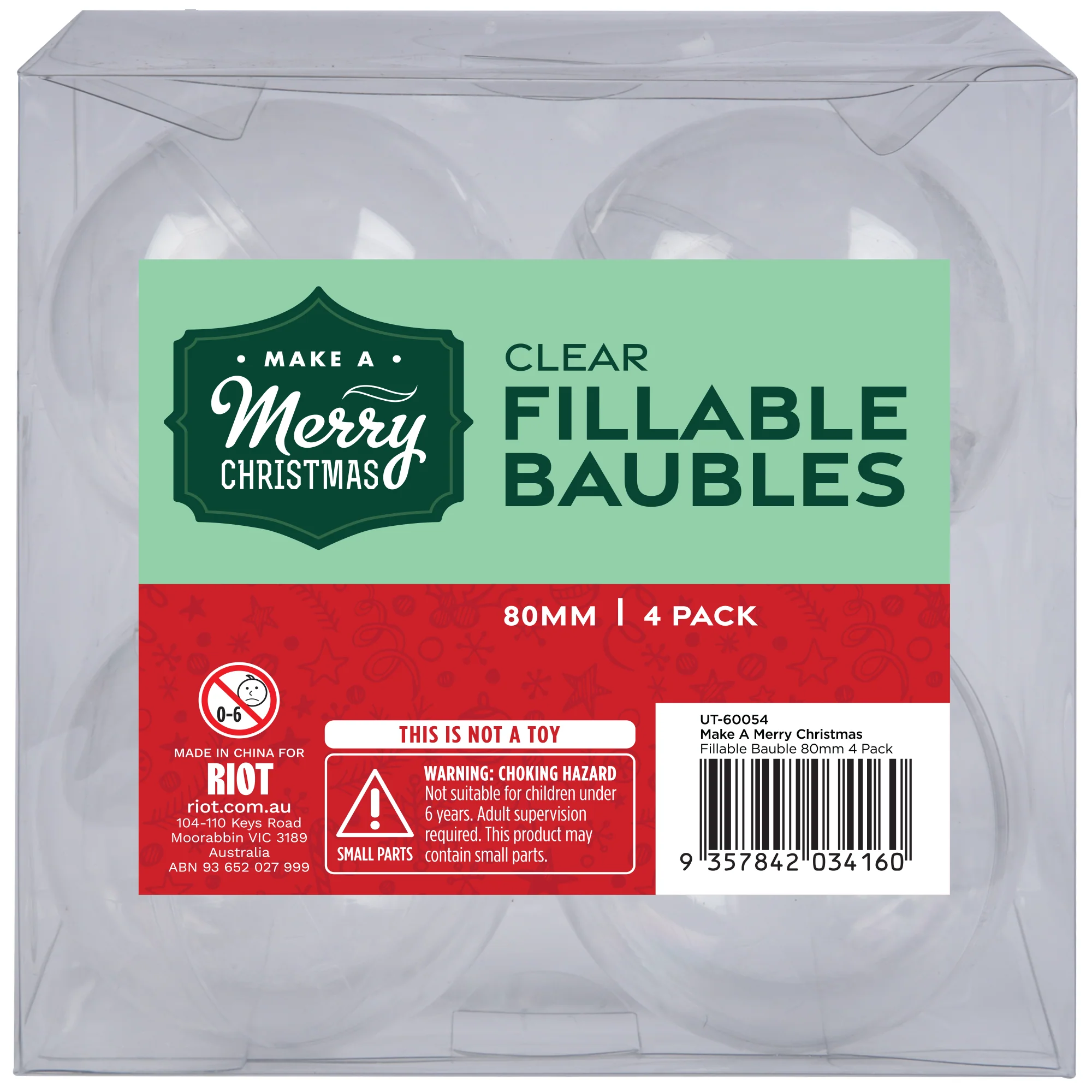 Make A Merry Christmas Plastic Fillable Bauble 80mm 4 Pack - Image 4
