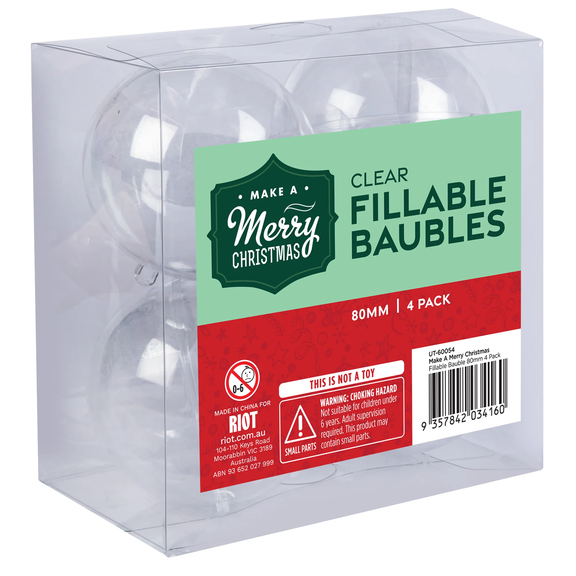 Make A Merry Christmas Plastic Fillable Bauble 80mm 4 Pack - Image 5