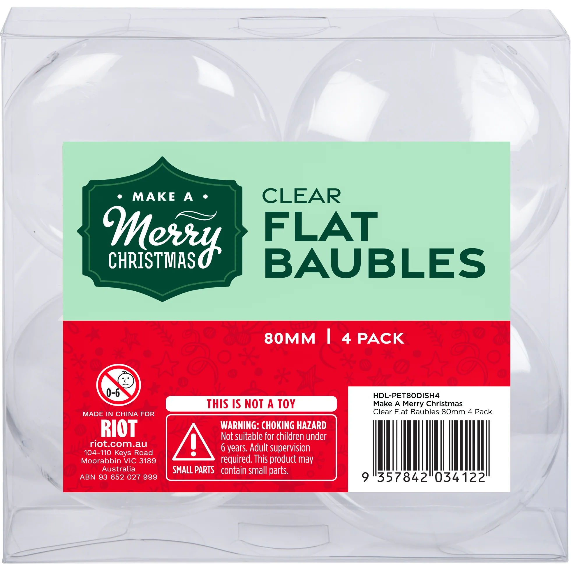Make A Merry Christmas Clear Plastic Flat Baubles 80mm 4 Pack - Image 4
