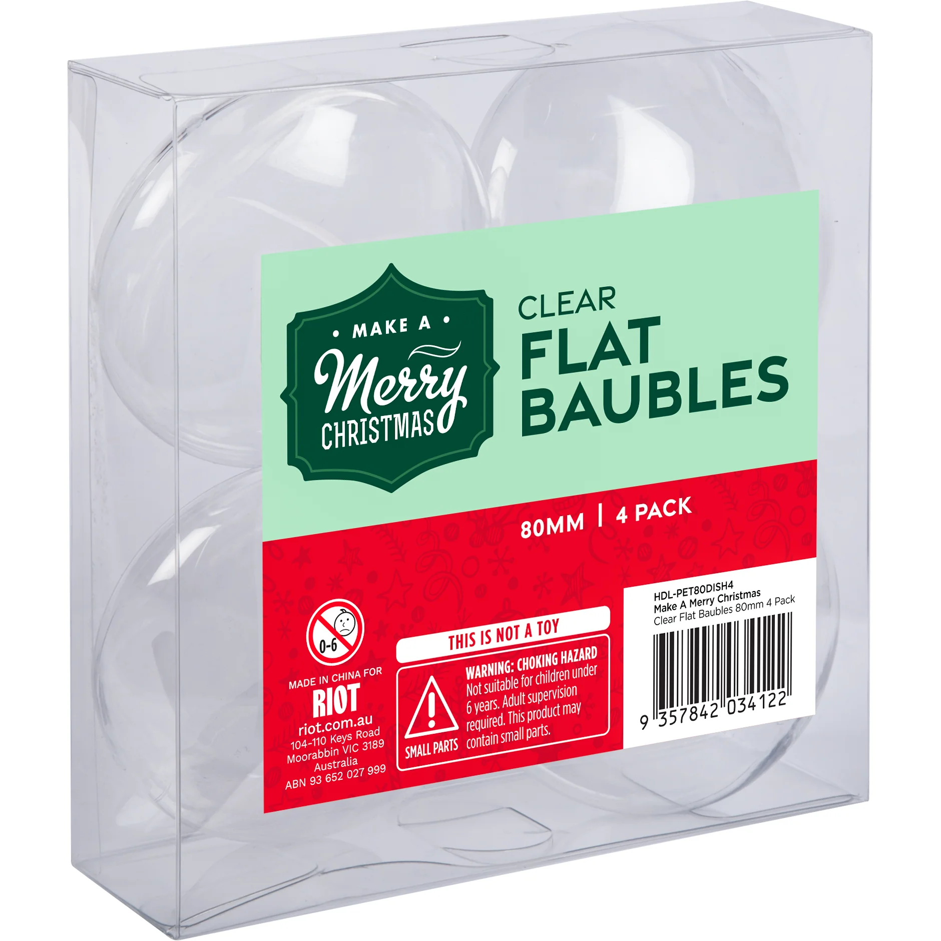 Make A Merry Christmas Clear Plastic Flat Baubles 80mm 4 Pack - Image 5