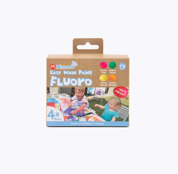 Micador jR Easy Wash Paint - Fluoro, 60ml Tubs, 4 Pack