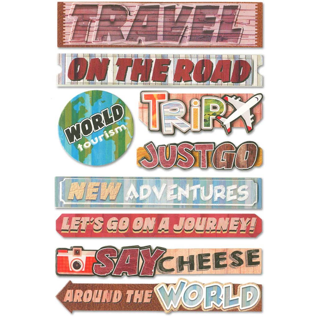 MultiCraft Handmade Stickers: 3D Chipboard Sentiments-Travel 12.5x18.5cm - Image 2