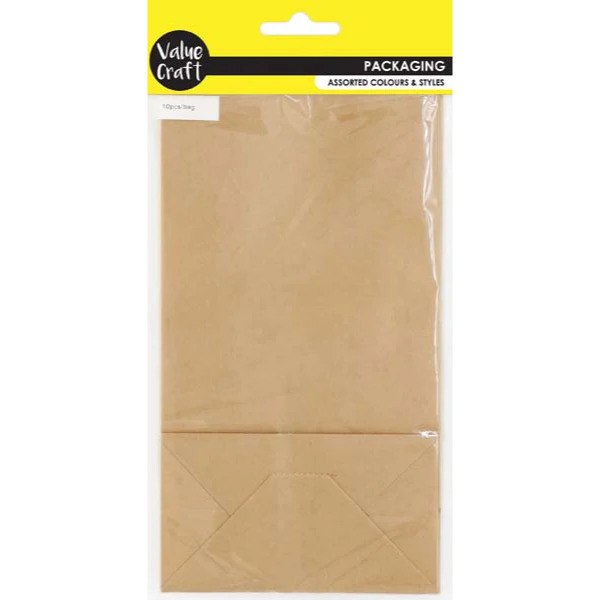 Paper Gusset Bags, Kraft, 21x12x8cm, 10pk