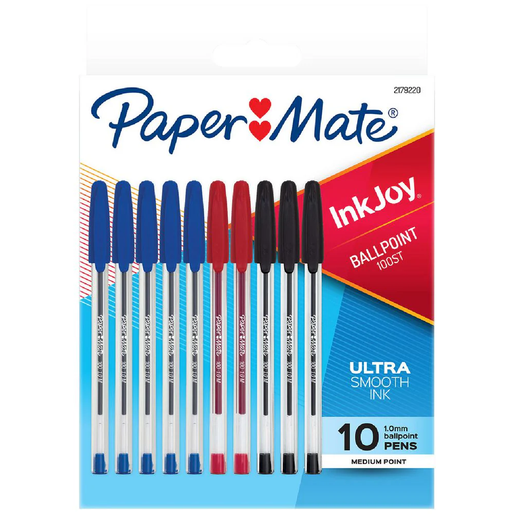 Papermate Inkjoy 100 Ballpoint Pen 1.0mm, Classic Assorted Colours - 10 Pack