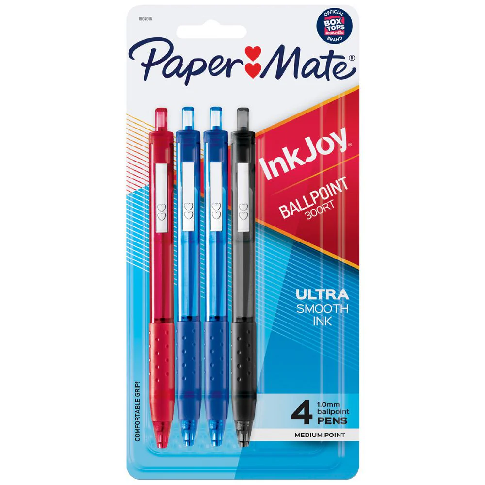 Papermate Inkjoy 300RT Retractable Ballpoint Pen 1.0mm, Assorted Colours - 4 Pack