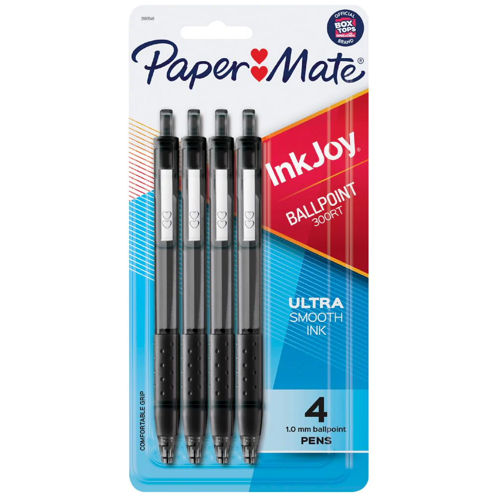 Papermate Inkjoy 300RT Retractable Ballpoint Pen 1.0mm, Black - 4 Pack