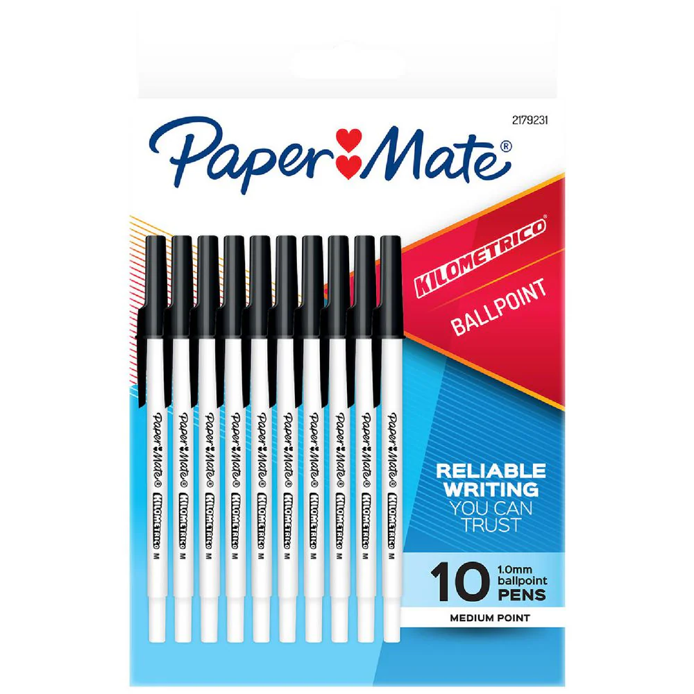 Papermate Kilometrico Ballpoint Pen 1.0mm, Black - 10 Pack