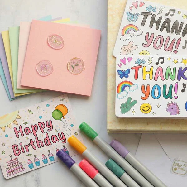 Party DIY Colour in Gift Cards with Envelopes, Happy Birthday Theme, 6pk - Image 3