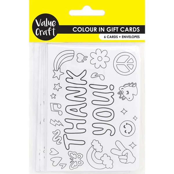 Party DIY Colour in Gift Cards with Envelopes, Thank You Theme, 6pk
