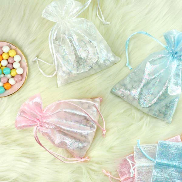 Party Iridescent Organza Bags, Pink, 17x12.5cm, 3pk - Image 4