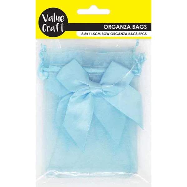 Party Mini Bow Organza Bags, Blue, 8.8x11.5cm, 5pk
