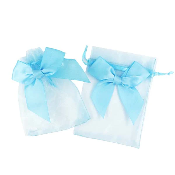 Party Mini Bow Organza Bags, Blue, 8.8x11.5cm, 5pk - Image 2
