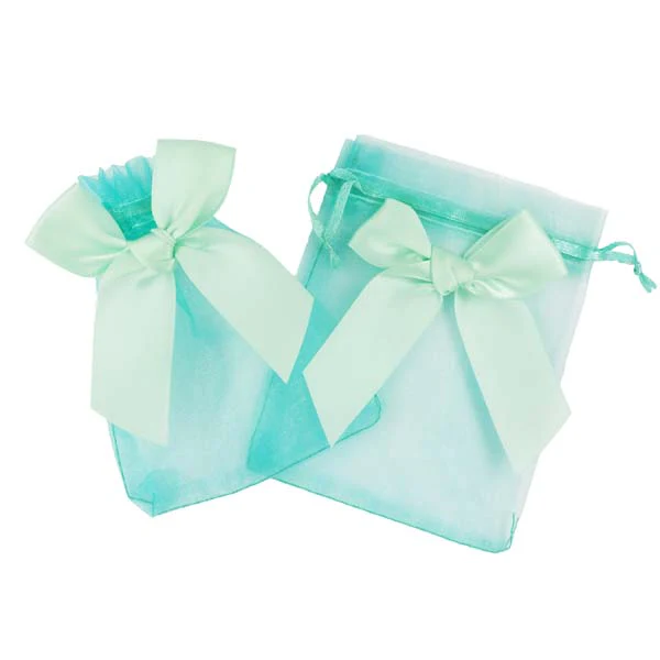 Party Mini Bow Organza Bags, Mint, 8.8x11.5cm, 5pk - Image 2