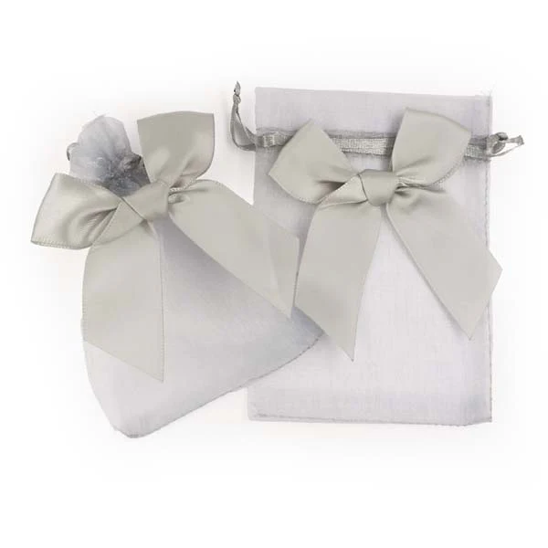 Party Mini Bow Organza Bags, Silver, 8.8x11.5cm, 5pk - Image 2