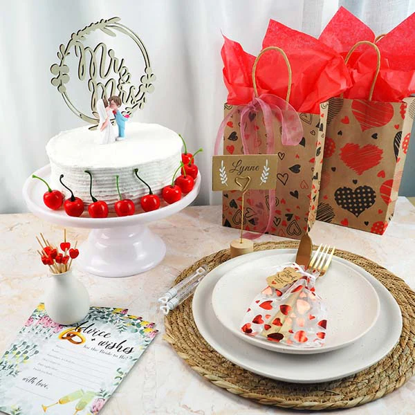 PARTY Paper Place Cards, Kraft with White leaf, 10pcs