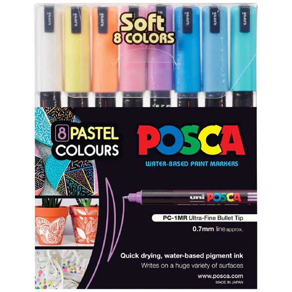 Posca PC1MR Paint Markers, Assorted Soft Colours, 8Pk
