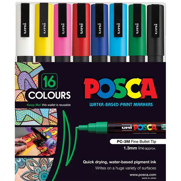 Posca PC3M Paint Markers, Assorted Colours, 16Pk