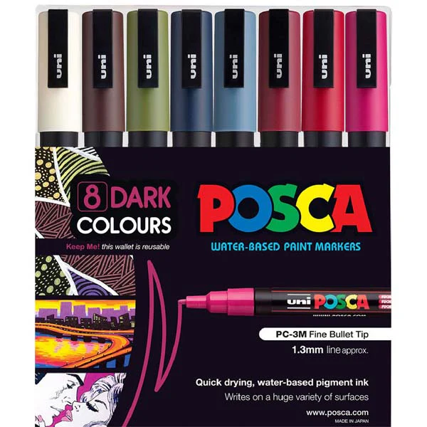 Posca PC3M Paint Markers, Dark Colours, 8Pk