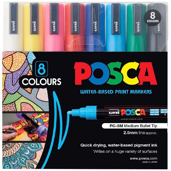 Posca PC5M Paint Markers, Assorted Colours, 8Pk