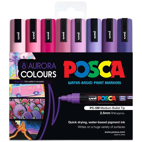 Posca PC5M Paint Markers, Aurora Colours, 8Pk