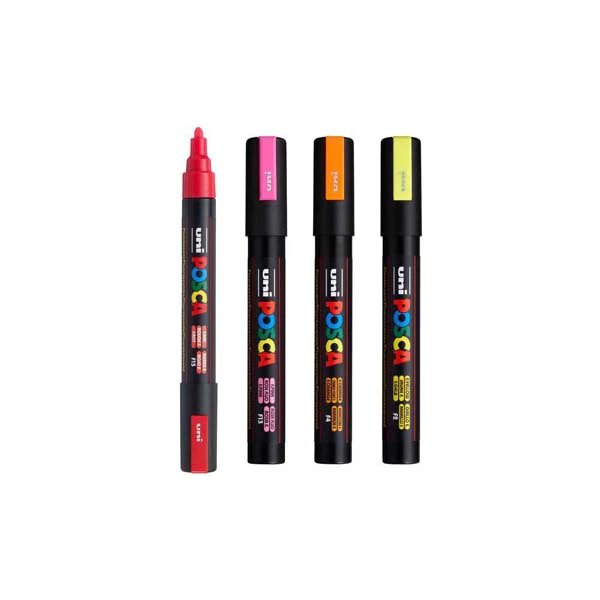 Posca PC5M Paint Markers, Fluorescent Colours, 4Pk - Image 2