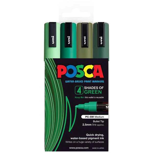 Posca PC5M Paint Markers, Green Shades, 4Pk