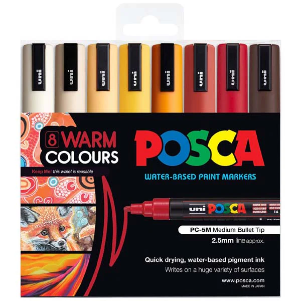 Posca PC5M Paint Markers, Warm Colours, 8Pk