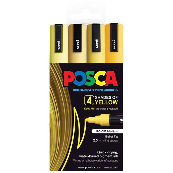 Posca PC5M Paint Markers, Yellow Shades, 4Pk