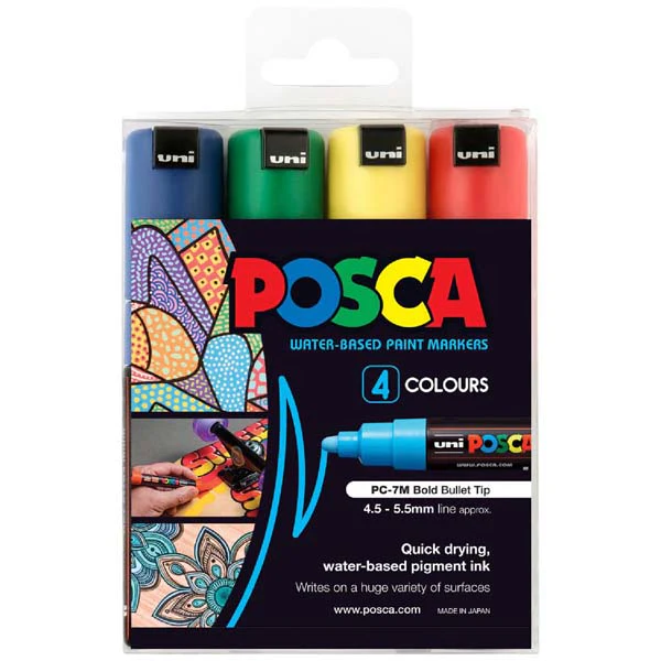 Posca PC7M Paint Markers, Assorted Colours, 4Pk