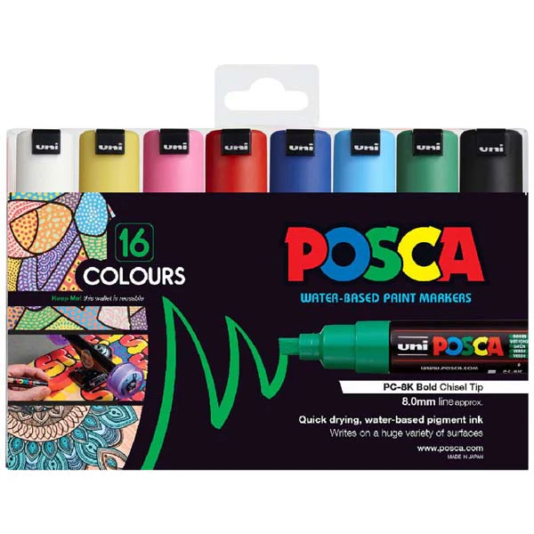 Posca PC8K Paint Markers, Assorted Colours, 16Pk