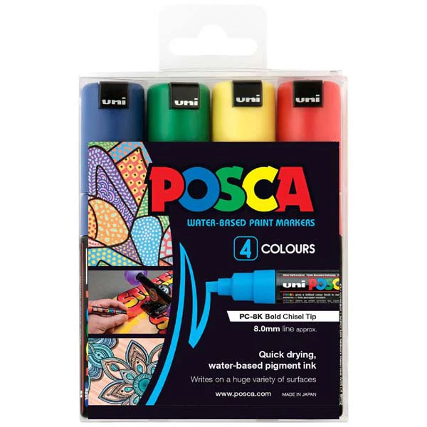 Posca PC8K Paint Markers, Assorted Colours, 4Pk