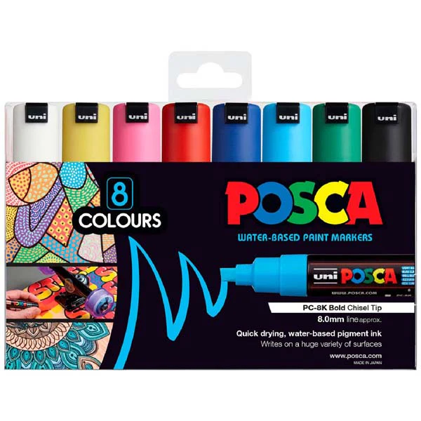 Posca PC8K Paint Markers, Assorted Colours, 8Pk